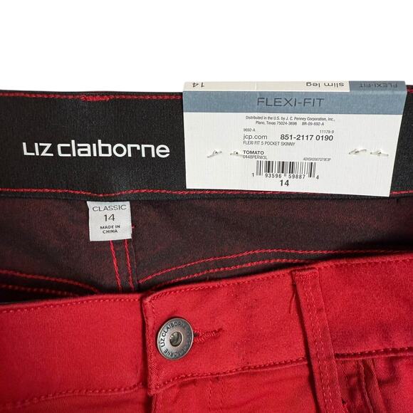 Liz Claiborne Jeans Womens 14 Red Denim Flex-Fit Classic Slim Skinny Leg Zip Fly - Picture 8 of 13
